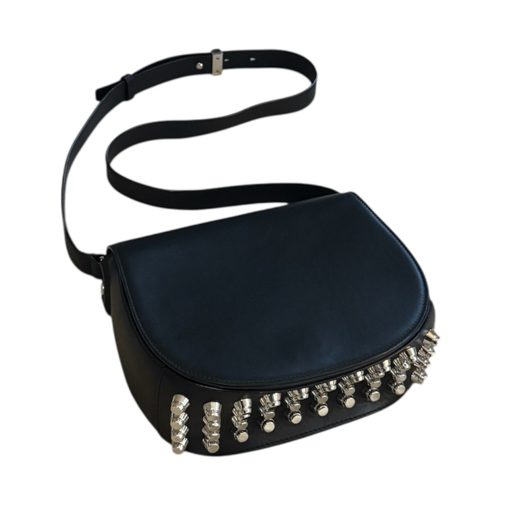 Alexander Wang SS16 Sample Lia Studded Crossbody Saddle Bag Silver Black Leather - Picture 1 of 16